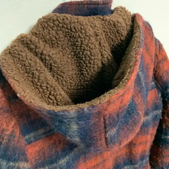 Urban Outfitters Staring at Stars Plaid Sherpa Hooded Button Up Jacket Size Sm - Picture 9 of 9